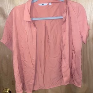 Uniqlo XXS Peach/Salmon Short Sleeve Collared Summer Button Down